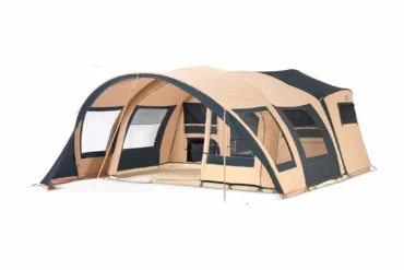 CHAMONIX XXL-Faltcaravan in Beige und Dunkelgrün mit großem Wohnbereich und mehreren Fenstern