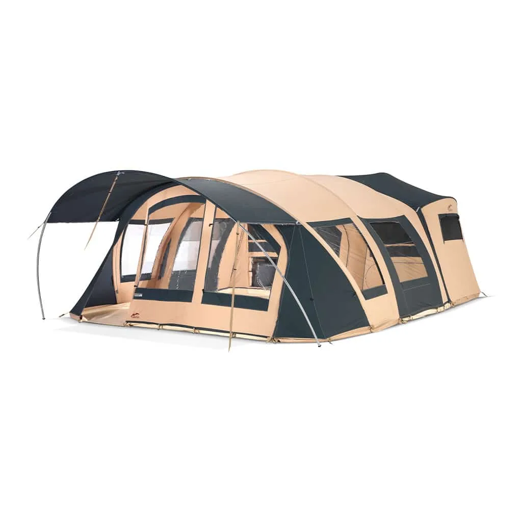 Aufgebauter CHAMONIX XXL-Faltcaravan mit großzügigem Wohnbereich und Sonnendach