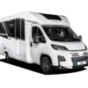 Weißes FRANKIA NOW 7.0 L Reisemobil in Seiten- und Frontansicht