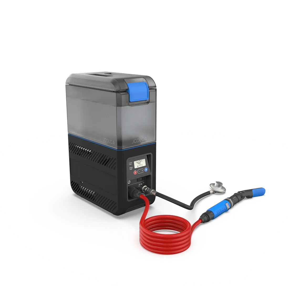 Joolca HOTTAP Go mobiles Warmwassersystem mit angeschlossenen Schläuchen